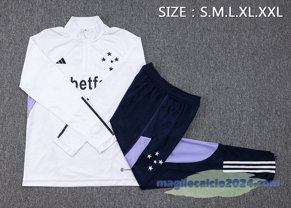 Set Completo Felpa Allenamento Cruzeiro 2023 2024 Bianco Blu Navy Poco Prezzo