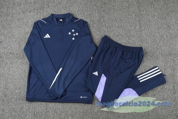Set Completo Felpa Allenamento Cruzeiro 2023 2024 Blu Navy I Purpureo Poco Prezzo