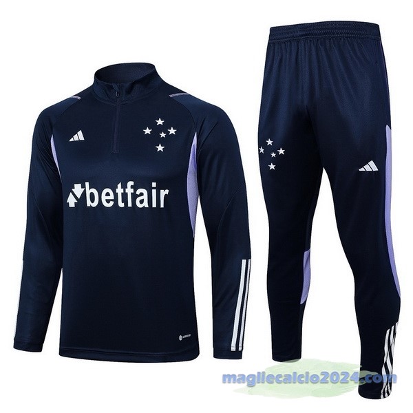 Set Completo Felpa Allenamento Cruzeiro 2023 2024 Blu Navy Purpureo Poco Prezzo