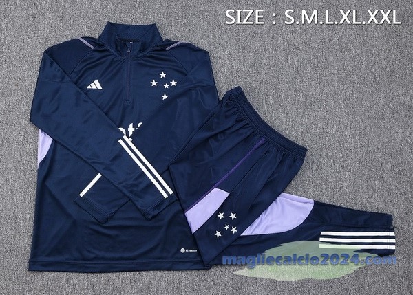 Set Completo Felpa Allenamento Cruzeiro 2023 2024 Blu Navy Purpureo Poco Prezzo