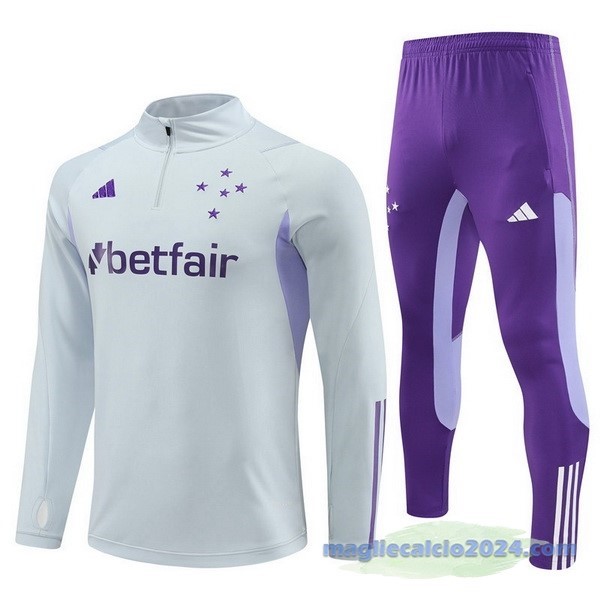 Set Completo Felpa Allenamento Cruzeiro 2023 2024 Grigio Purpureo Poco Prezzo