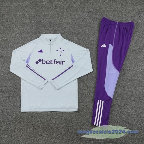 Set Completo Felpa Allenamento Cruzeiro 2023 2024 Grigio Purpureo Poco Prezzo