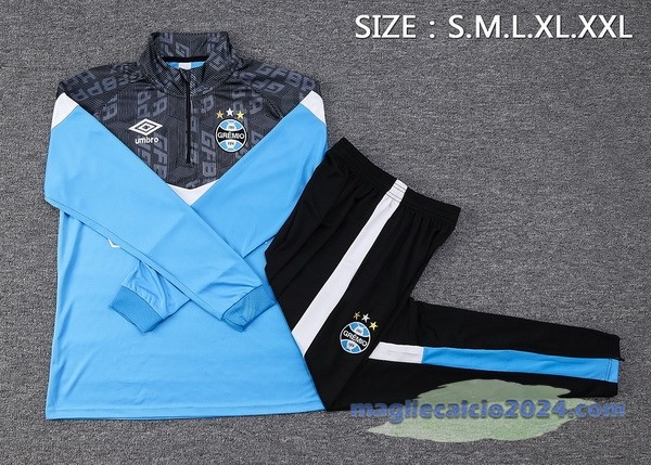 Set Completo Felpa Allenamento Grêmio 2023 2024 Blu Nero Poco Prezzo