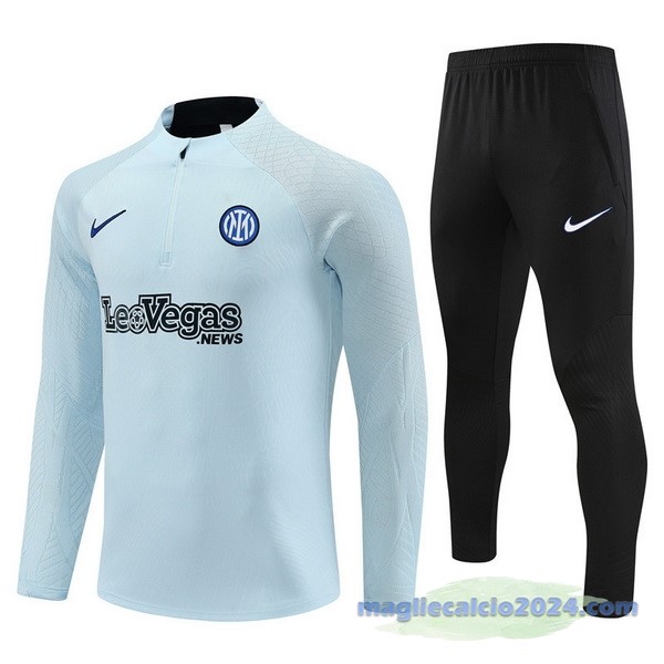 Set Completo Felpa Allenamento Inter Milán Giocatori 2023 2024 Blu Luce Nero Poco Prezzo