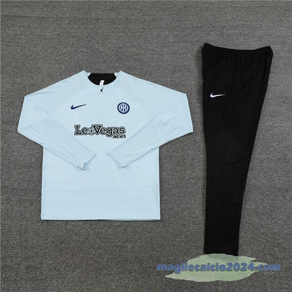 Set Completo Felpa Allenamento Inter Milán Giocatori 2023 2024 Blu Luce Nero Poco Prezzo