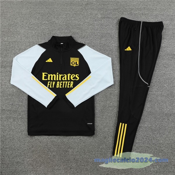 Set Completo Felpa Allenamento Lyon 2023 2024 Grigio Nero Poco Prezzo