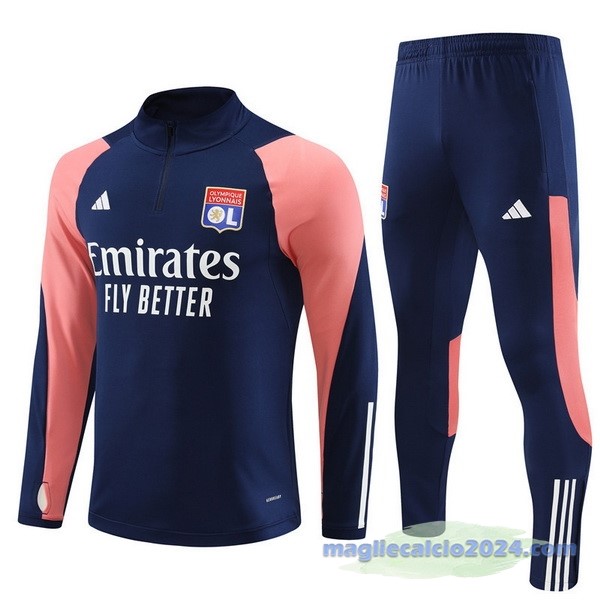 Set Completo Felpa Allenamento Lyon 2023 2024 Rosa Blu Poco Prezzo
