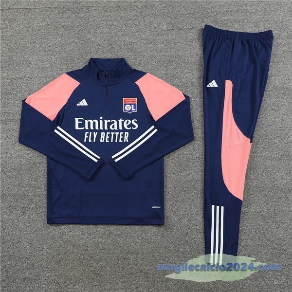 Set Completo Felpa Allenamento Lyon 2023 2024 Rosa Blu Poco Prezzo
