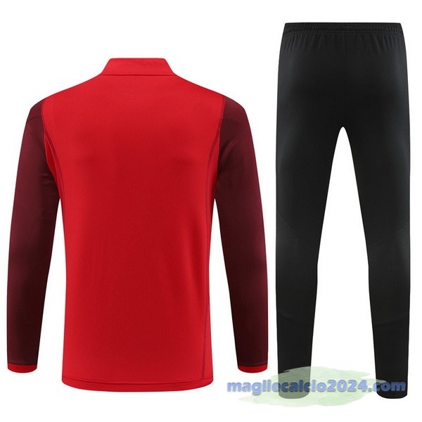 Set Completo Felpa Allenamento Lyon 2023 2024 Rosso Nero Poco Prezzo