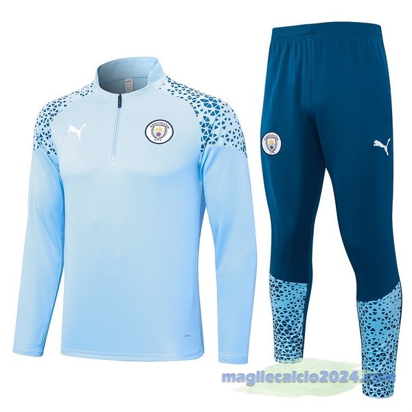 Set Completo Felpa Allenamento Manchester City 2023 2024 Blu Luce Poco Prezzo