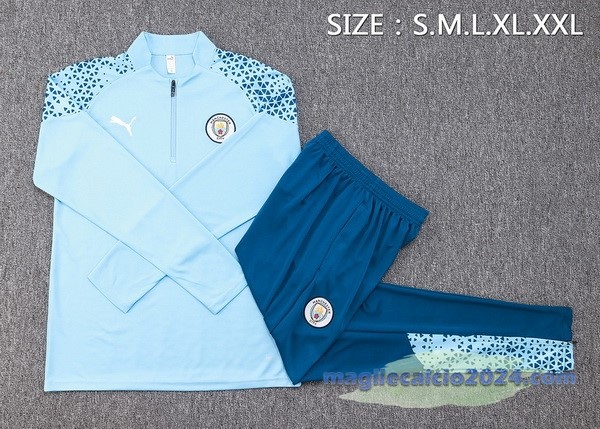 Set Completo Felpa Allenamento Manchester City 2023 2024 Blu Luce Poco Prezzo