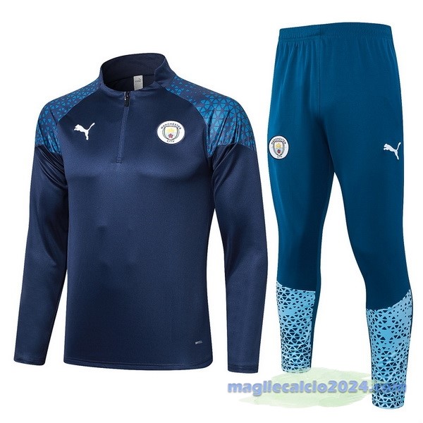 Set Completo Felpa Allenamento Manchester City 2023 2024 Blu Navy Poco Prezzo