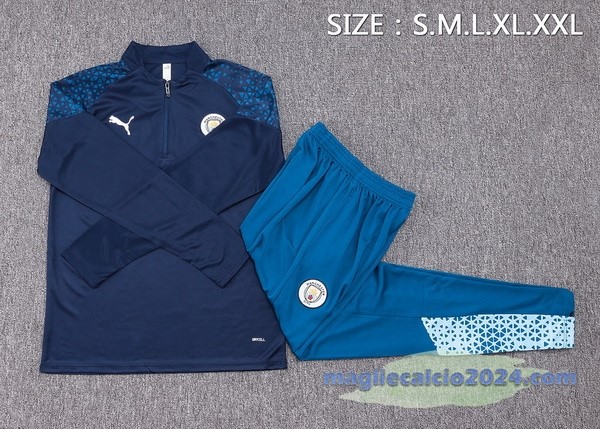 Set Completo Felpa Allenamento Manchester City 2023 2024 Blu Navy Poco Prezzo