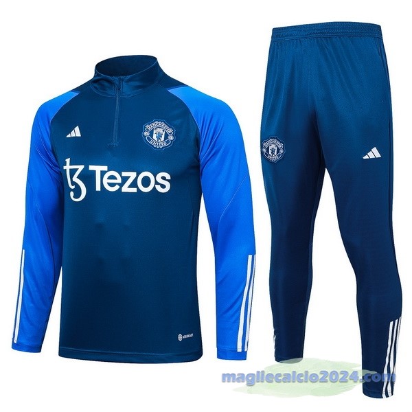 Set Completo Felpa Allenamento Manchester United 2023 2024 Blu Bianco Poco Prezzo