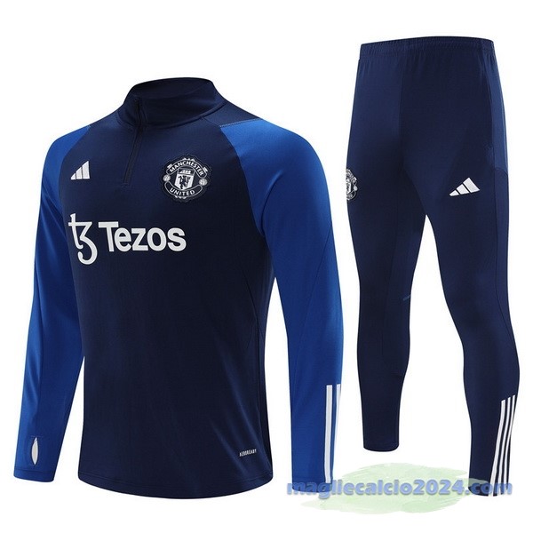 Set Completo Felpa Allenamento Manchester United 2023 2024 Blu I Bianco Poco Prezzo