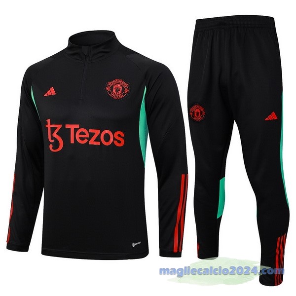 Set Completo Felpa Allenamento Manchester United 2023 2024 Nero I Rosso Poco Prezzo