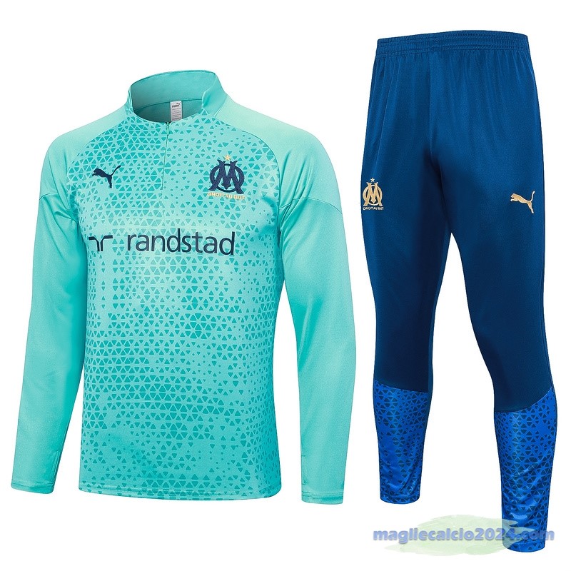 Set Completo Felpa Allenamento Marsella 2023 2024 Verde Blu Poco Prezzo