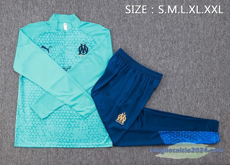 Set Completo Felpa Allenamento Marsella 2023 2024 Verde Blu Poco Prezzo
