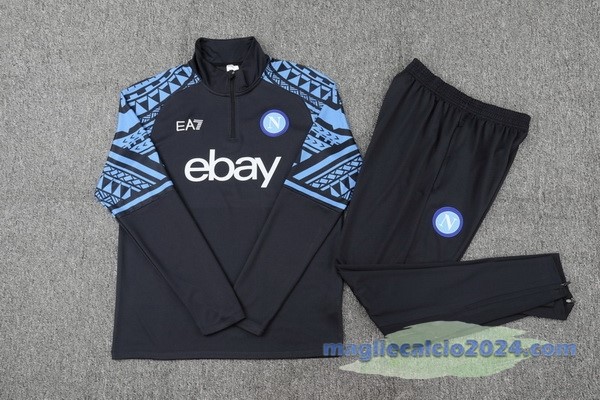 Set Completo Felpa Allenamento Napoli 2023 2024 Blu Navy Poco Prezzo