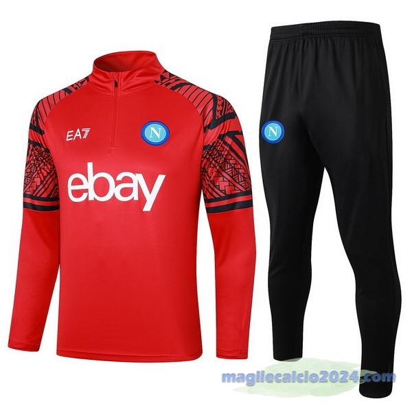 Set Completo Felpa Allenamento Napoli 2023 2024 Rosso Nero Poco Prezzo
