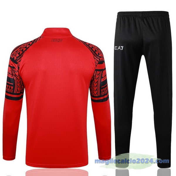 Set Completo Felpa Allenamento Napoli 2023 2024 Rosso Nero Poco Prezzo
