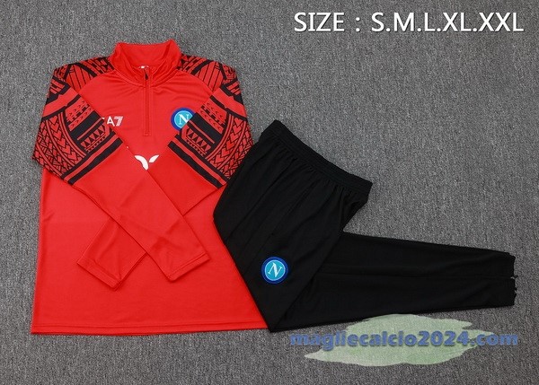 Set Completo Felpa Allenamento Napoli 2023 2024 Rosso Nero Poco Prezzo