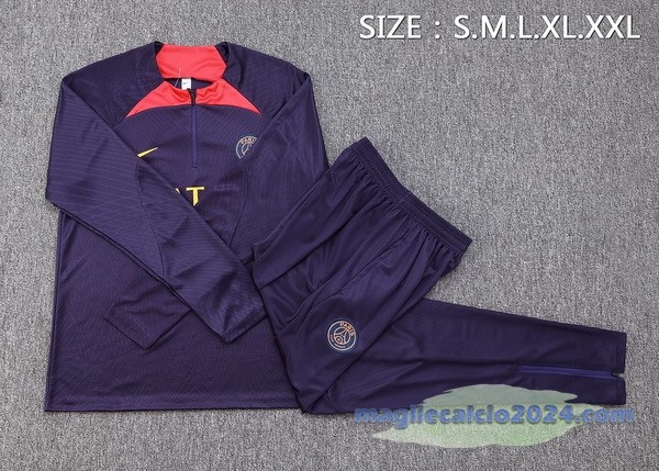 Set Completo Felpa Allenamento Paris Saint Germain 2023 2024 Purpureo II Rosso Poco Prezzo