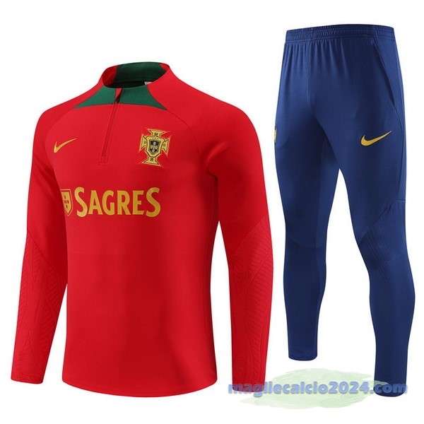 Set Completo Felpa Allenamento Portogallo 2023 Rosso Blu Navy Poco Prezzo