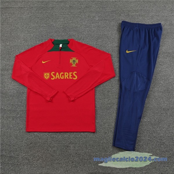 Set Completo Felpa Allenamento Portogallo 2023 Rosso Blu Navy Poco Prezzo