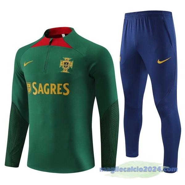 Set Completo Felpa Allenamento Portogallo 2023 Verde Blu Navy Poco Prezzo