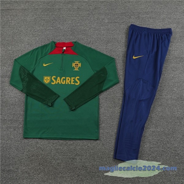 Set Completo Felpa Allenamento Portogallo 2023 Verde Blu Navy Poco Prezzo