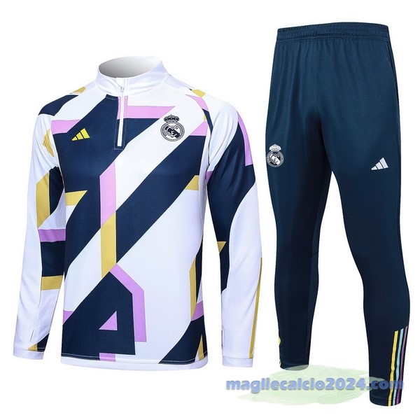 Set Completo Felpa Allenamento Real Madrid 2023 2024 Bianco Blu Purpureo Poco Prezzo