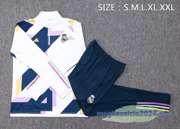 Set Completo Felpa Allenamento Real Madrid 2023 2024 Bianco Blu Purpureo Poco Prezzo