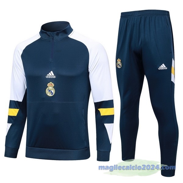 Set Completo Felpa Allenamento Real Madrid 2023 2024 Blu Bianco Giallo Poco Prezzo