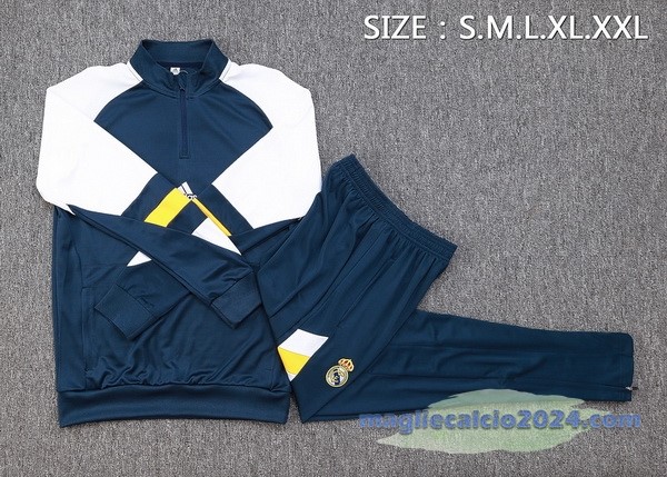 Set Completo Felpa Allenamento Real Madrid 2023 2024 Blu Bianco Giallo Poco Prezzo
