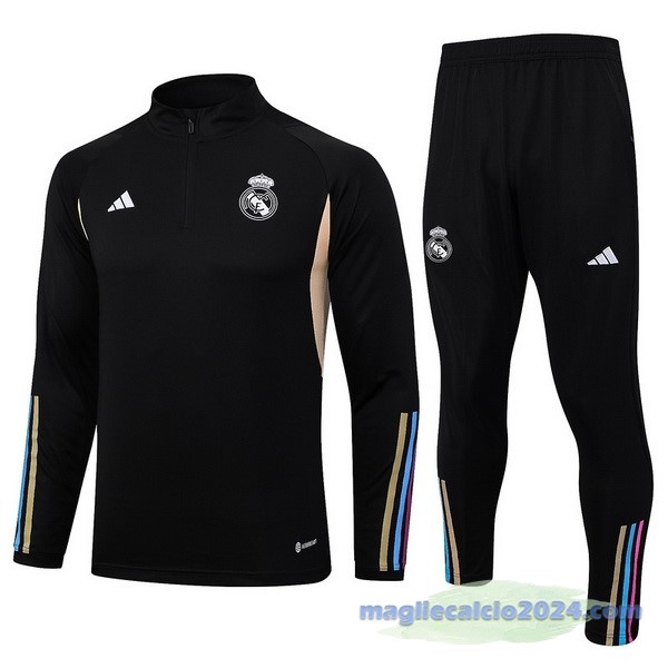 Set Completo Felpa Allenamento Real Madrid 2023 2024 Nero Giallo Poco Prezzo