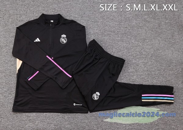 Set Completo Felpa Allenamento Real Madrid 2023 2024 Nero Giallo Poco Prezzo