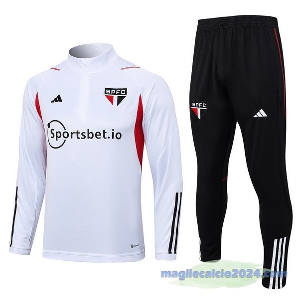 Set Completo Felpa Allenamento São Paulo 2023 2024 Bianco Rosso Nero Poco Prezzo