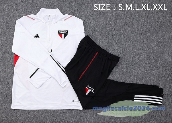 Set Completo Felpa Allenamento São Paulo 2023 2024 Bianco Rosso Nero Poco Prezzo