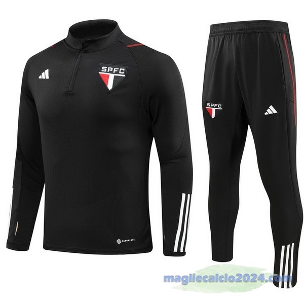 Set Completo Felpa Allenamento São Paulo 2023 2024 Nero Bianco Poco Prezzo