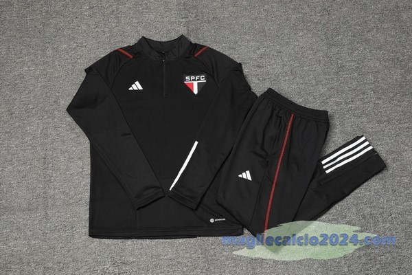 Set Completo Felpa Allenamento São Paulo 2023 2024 Nero Bianco Poco Prezzo