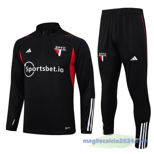 Set Completo Felpa Allenamento São Paulo 2023 2024 Nero Rosso Poco Prezzo
