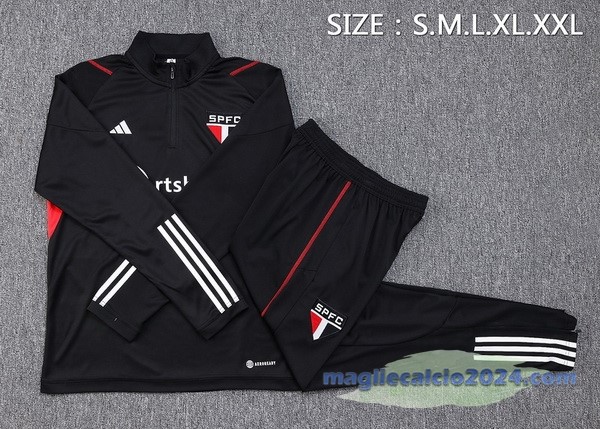 Set Completo Felpa Allenamento São Paulo 2023 2024 Nero Rosso Poco Prezzo