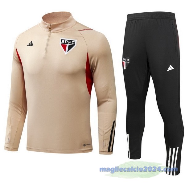 Set Completo Felpa Allenamento São Paulo Bambino 2023 2024 Giallo Nero Bianco Poco Prezzo