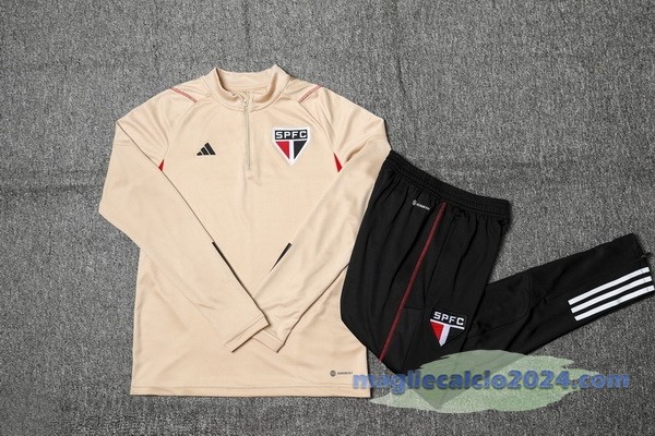 Set Completo Felpa Allenamento São Paulo Bambino 2023 2024 Giallo Nero Bianco Poco Prezzo
