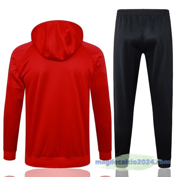 Set Completo Felpa Cappuccio AC Milan 2023 2024 Rosso Nero Poco Prezzo