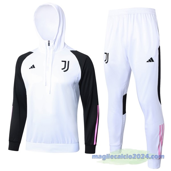 Set Completo Felpa Cappuccio Bambino Juventus 2023 2024 Bianco Nero Rosa Poco Prezzo