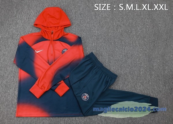 Set Completo Felpa Cappuccio Bambino Paris Saint Germain 2023 2024 Rosso Blu Poco Prezzo