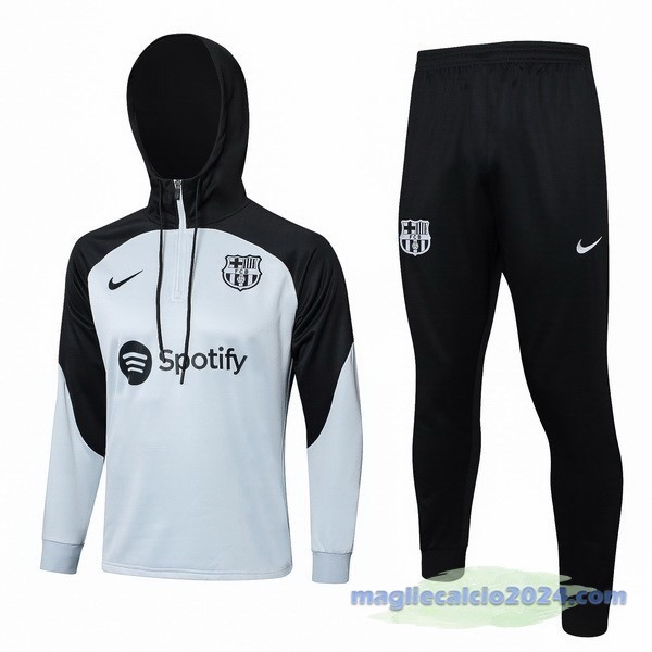 Set Completo Felpa Cappuccio Barcelona 2023 2024 Nero Blu Poco Prezzo