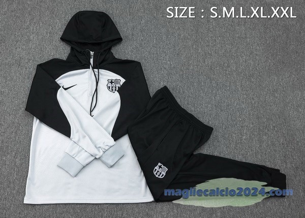 Set Completo Felpa Cappuccio Barcelona 2023 2024 Nero Blu Poco Prezzo